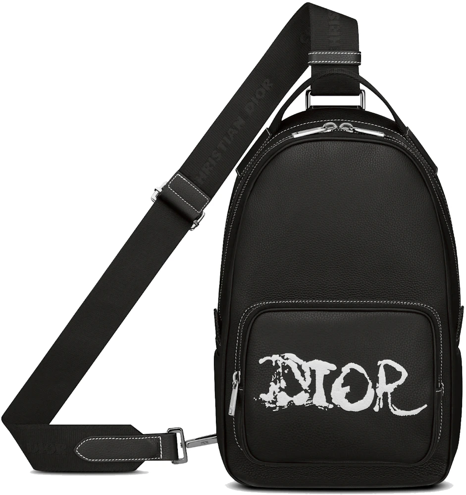 Dior x Peter Doig Sling Bag Black in Grained Calfskin with Silver-tone - US
