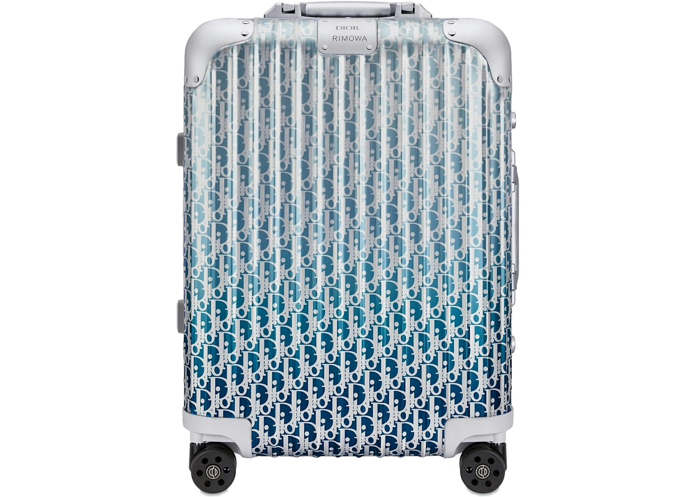 Dior X Rimowa 4 Wheel Cabin Suitcase Aluminium Dior Oblique Blue Gradient In Aluminium With Silver Tone