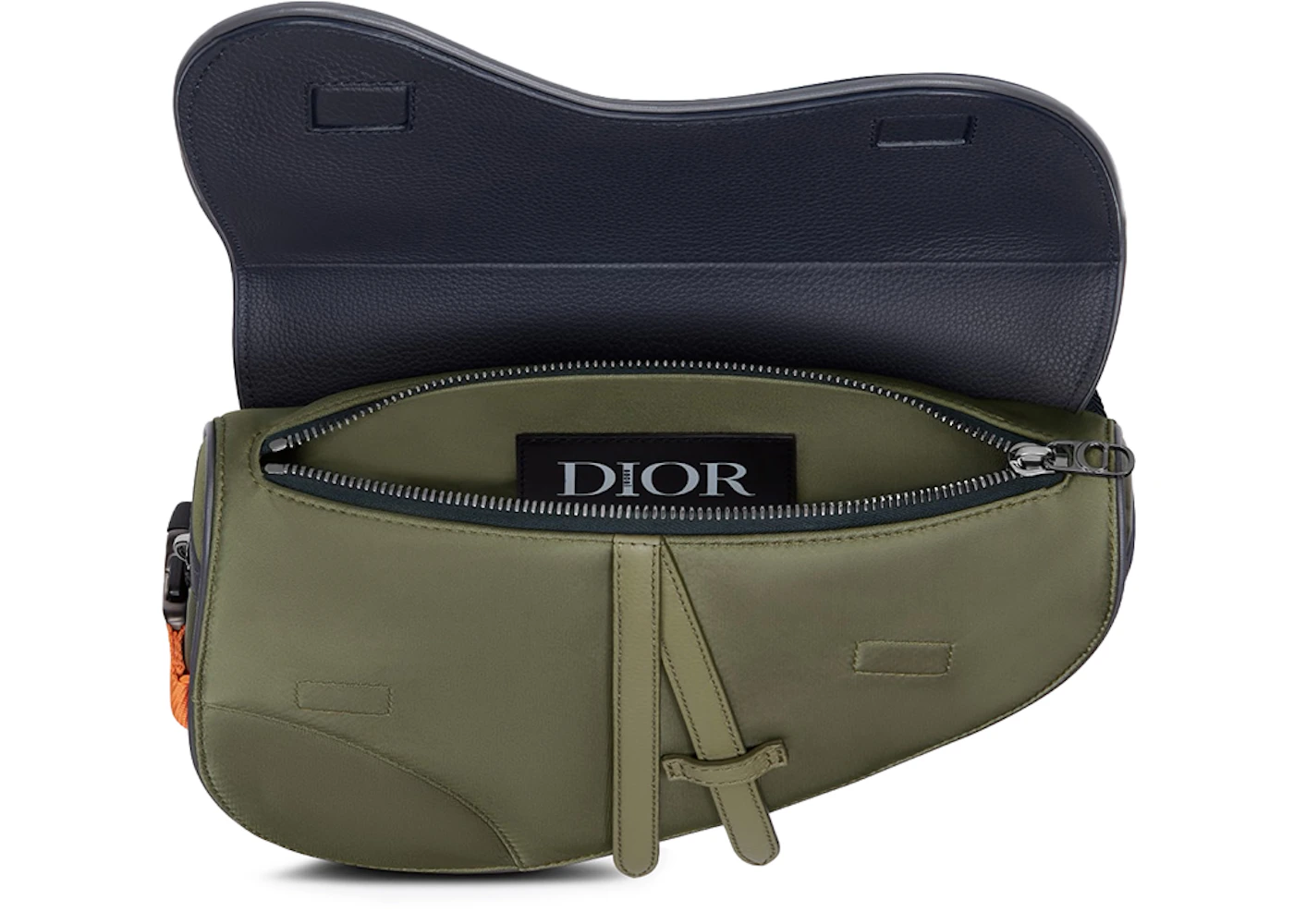 Dior x Sacai Saddle Bag Olive/Navy Blue in Technical Fabric/Leather with Silver-tone - US