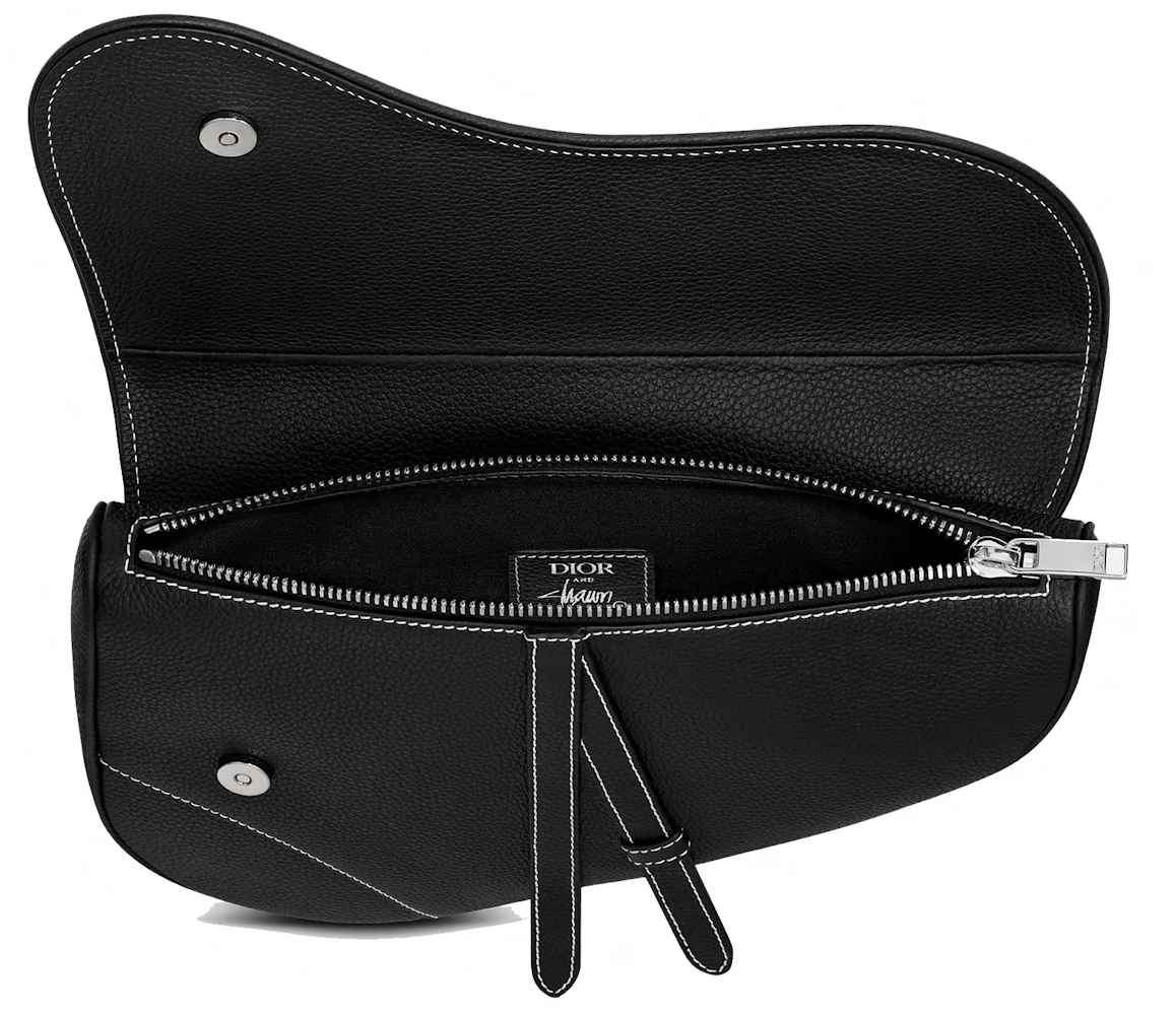 Dior And Shawn Saddle Bag Bee Black in Grained Calfskin with Silver ...