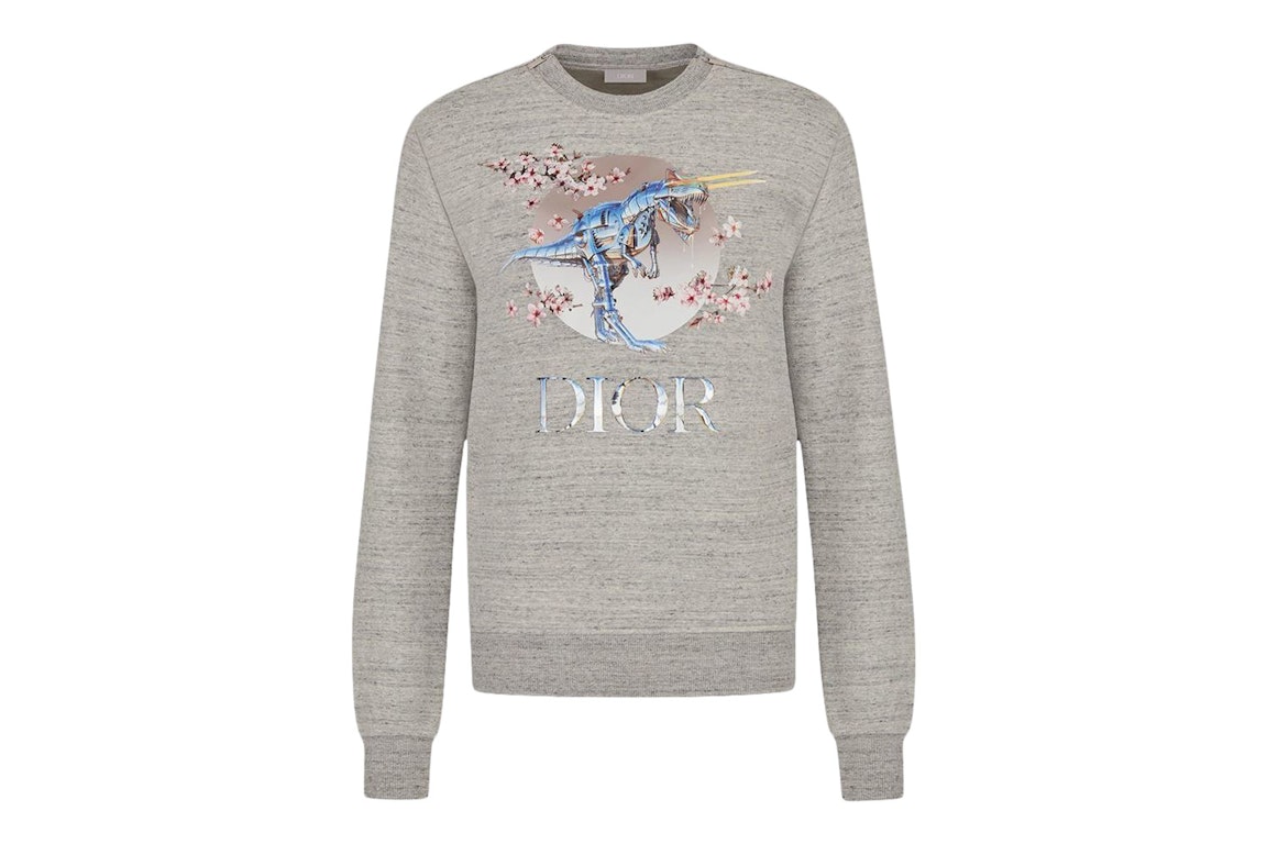 Pre-owned Dior X Sorayama Tyrannosaurus Rex Cherry Blossom Crewneck Sweatshirt Gray