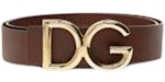 Dolce & Gabbana Logo Plaque Boucle Ceinture Marron/Doré