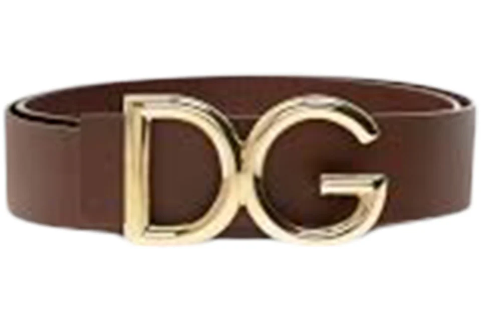 Dolce & Gabbana Logo Plaque Buckle Fastening Belt Brown/Gold-tone