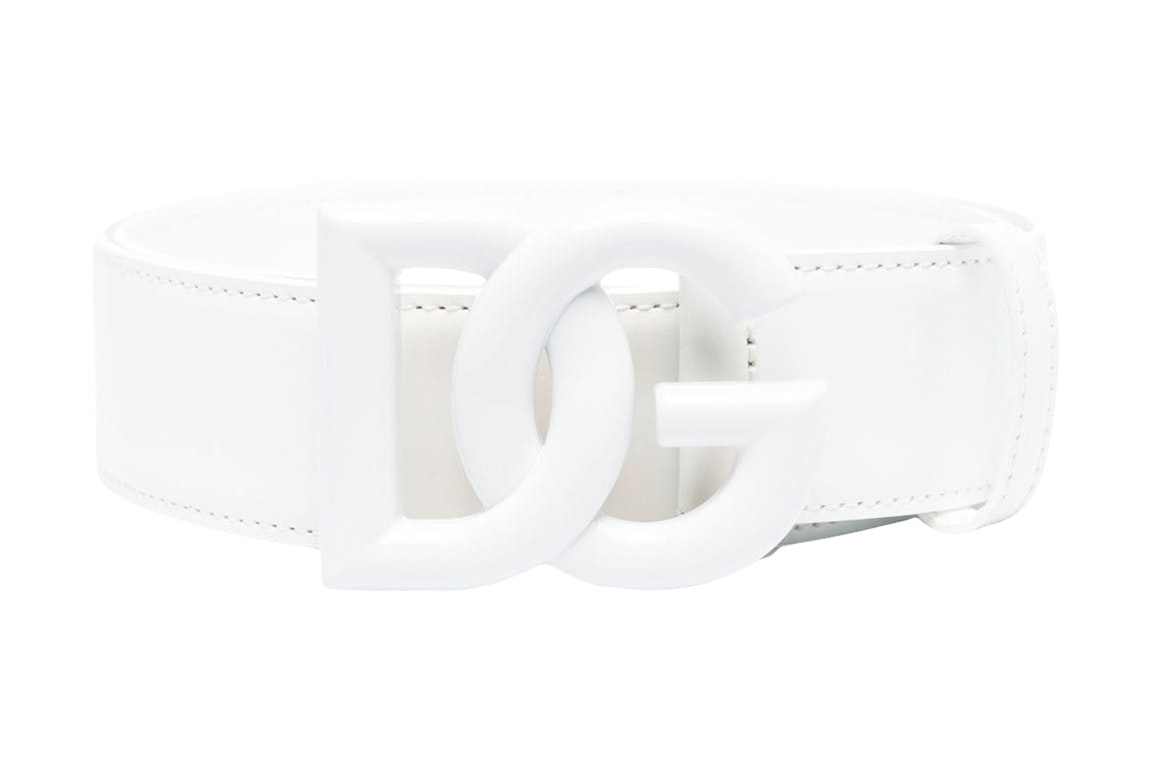 Pre-owned Dolce & Gabbana Logo Plaque Buckle Fastening Belt Leather White/white