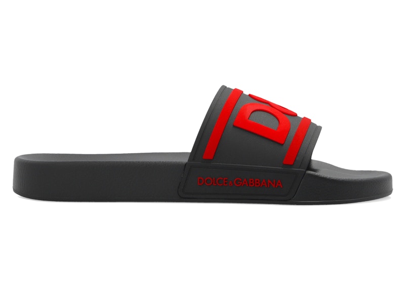 Pre-owned Dolce & Gabbana Men's Beachwear Sliders Dg Logo Sneakers In Black/red In Multi