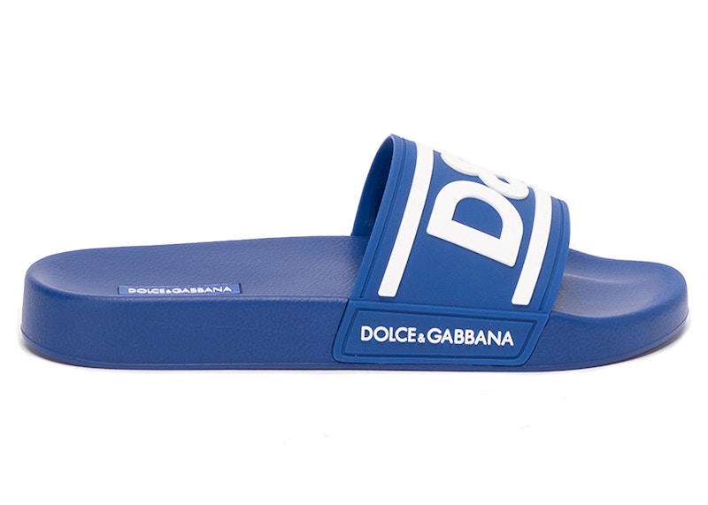 Pre-owned Dolce & Gabbana Men's Beachwear Sliders Dg Logo Sneakers In Blue/white
