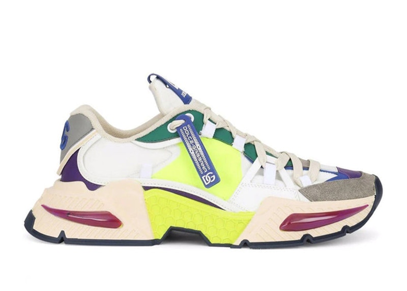 Pre-owned Dolce & Gabbana Men's Mixedmaterial Airmaster Sneakers In White/yellow/red