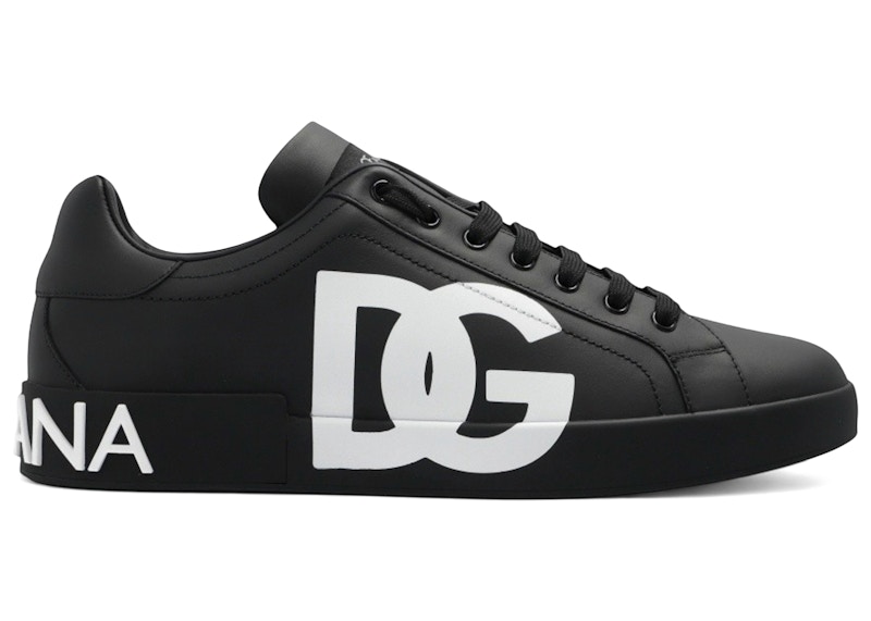Men's Dolce & Gabbana Portofino Low DG Logo Print Sneakers in Black/White