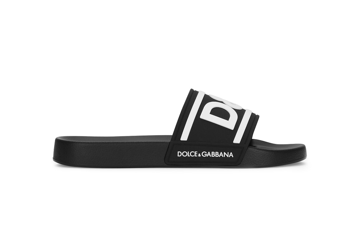 Pre-owned Dolce & Gabbana Beachwear Sliders Dg Logo Black White In Black/white