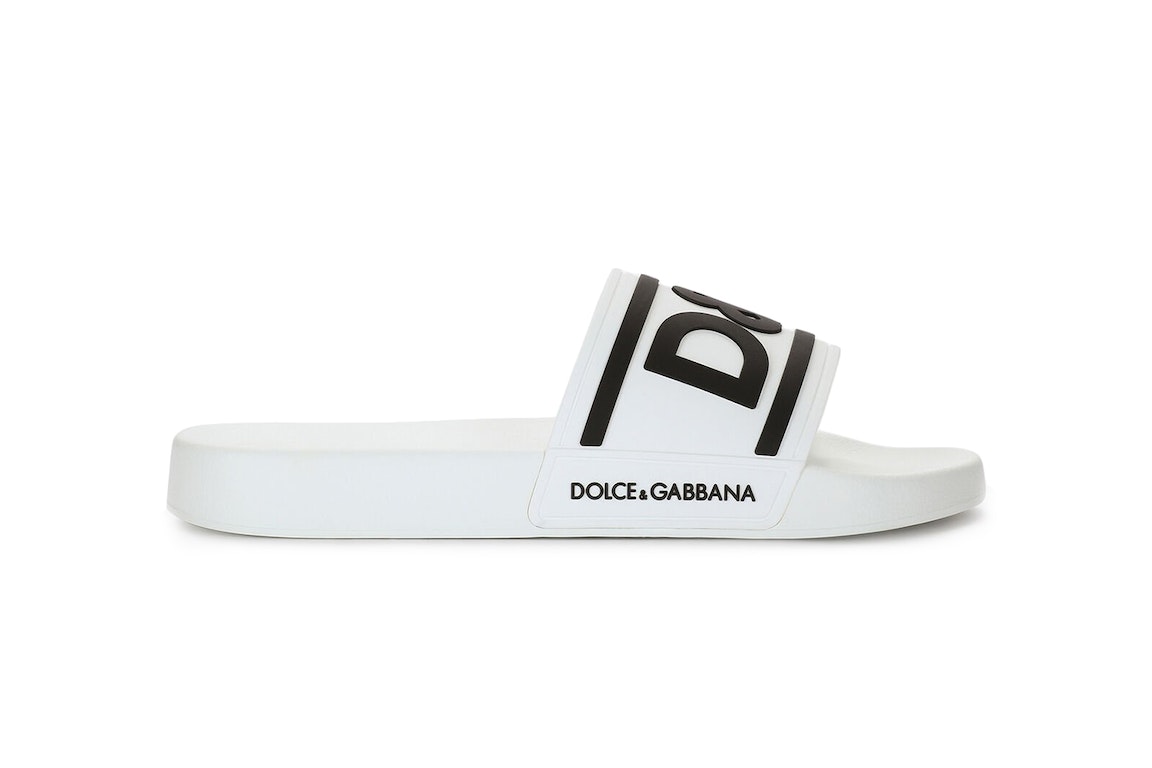 Pre-owned Dolce & Gabbana Beachwear Sliders Dg Logo White Black In White/black
