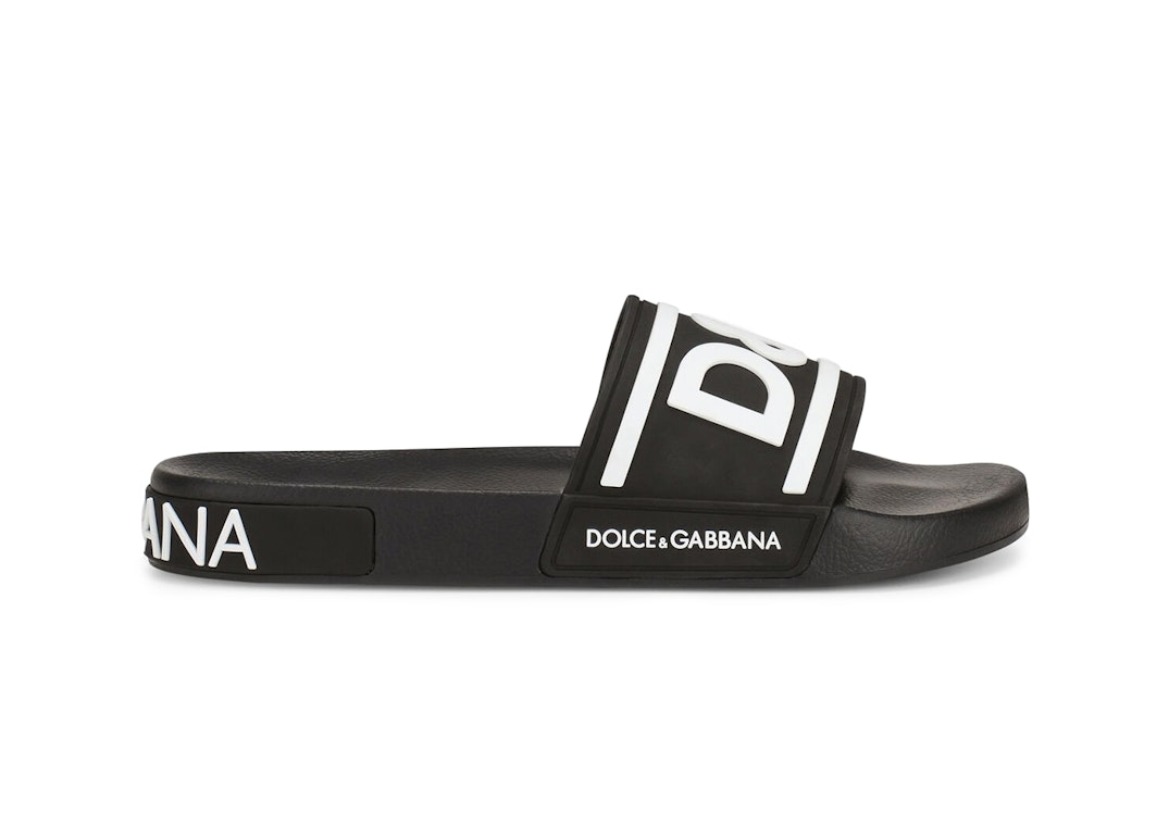 Pre-owned Dolce & Gabbana Beachwear Sliders Double Dg Logo Black White In Black/white