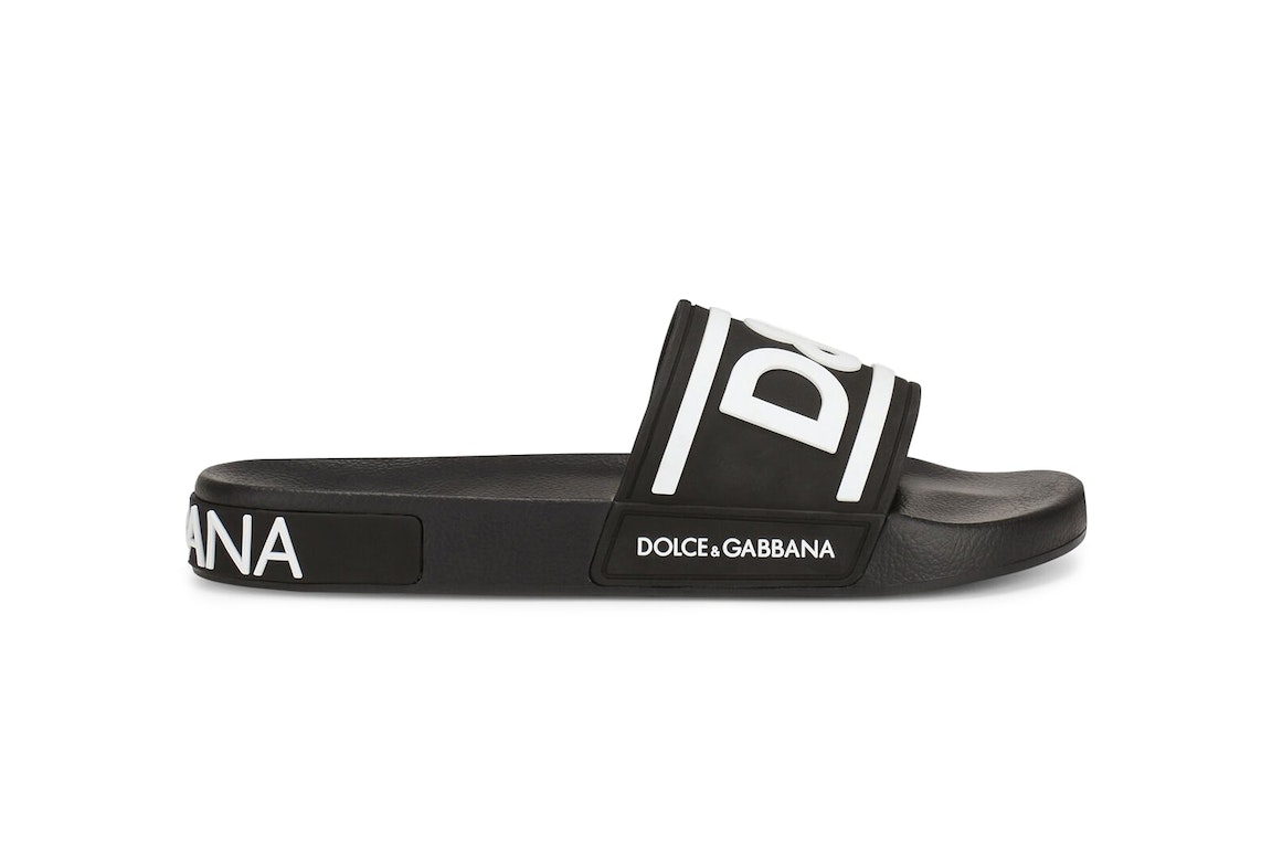 Pre-owned Dolce & Gabbana Beachwear Sliders Double Dg Logo Black White In Black/white