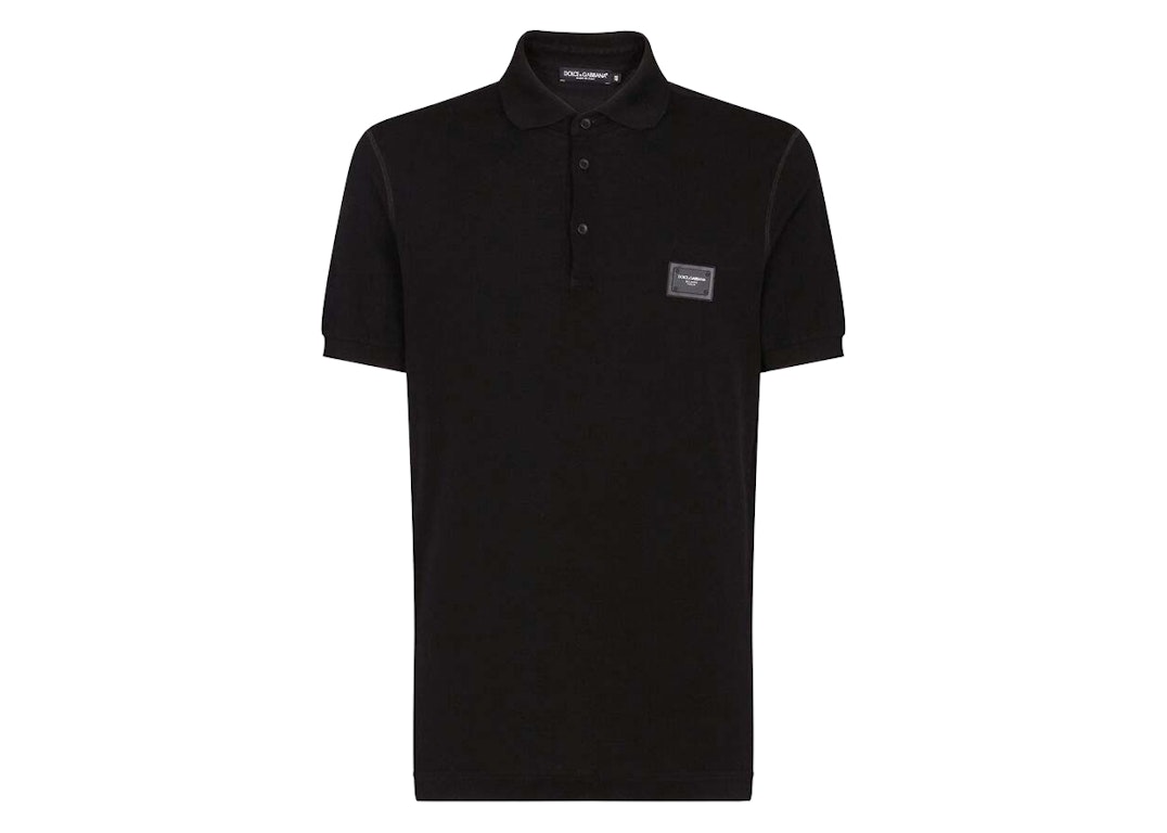 Pre-owned Dolce & Gabbana Cotton Pique Branded Plate Polo Shirt Black