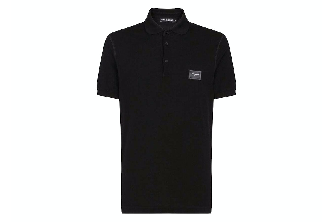 Pre-owned Dolce & Gabbana Cotton Pique Branded Plate Polo Shirt Black