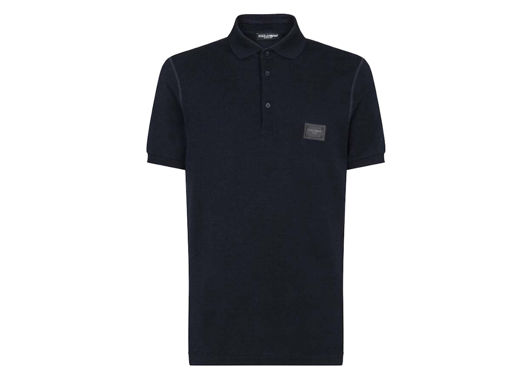 Pre-owned Dolce & Gabbana Cotton Pique Branded Plate Polo Shirt Blue