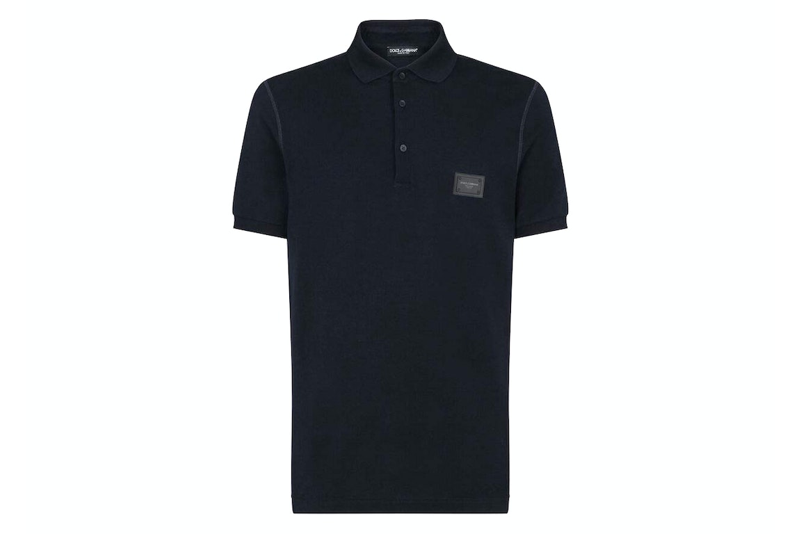 Pre-owned Dolce & Gabbana Cotton Pique Branded Plate Polo Shirt Blue