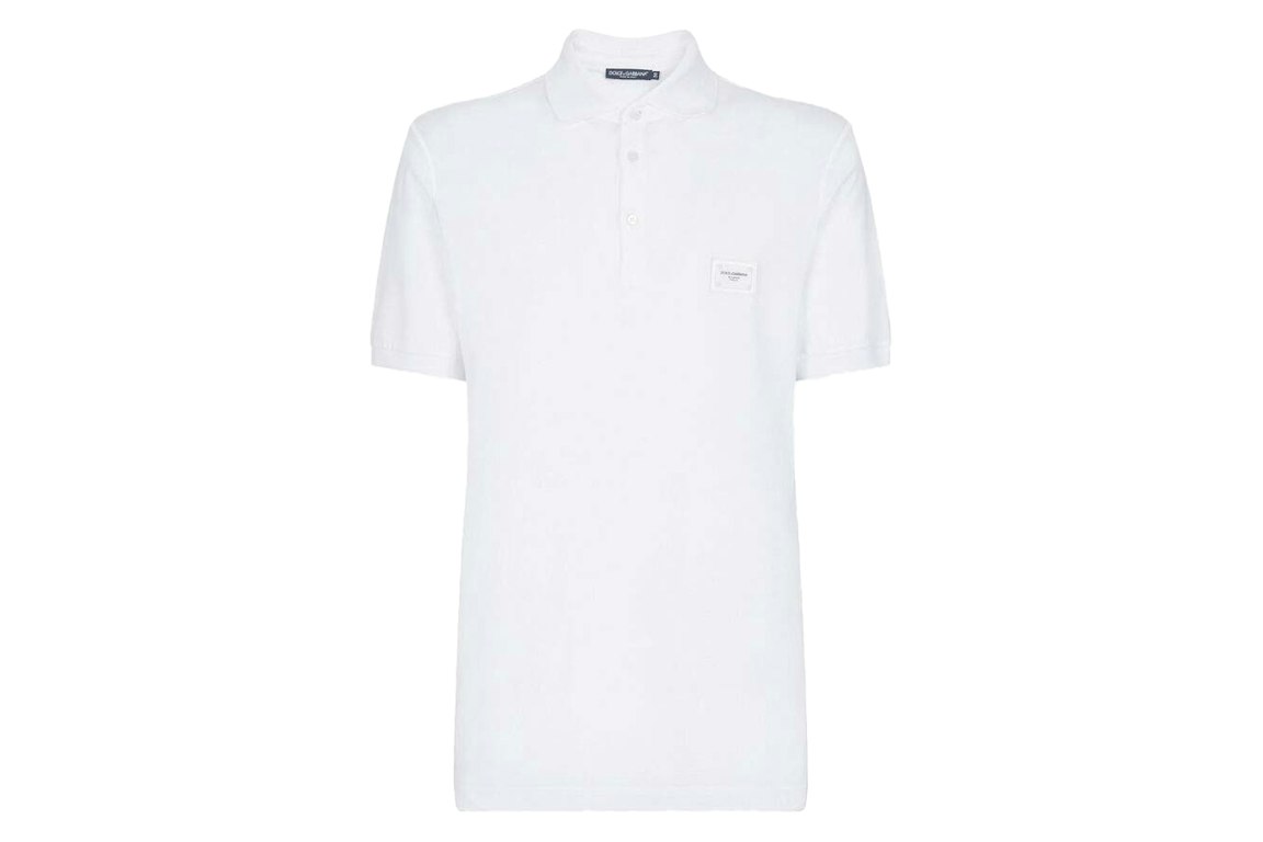 Pre-owned Dolce & Gabbana Cotton Pique Branded Plate Polo Shirt White