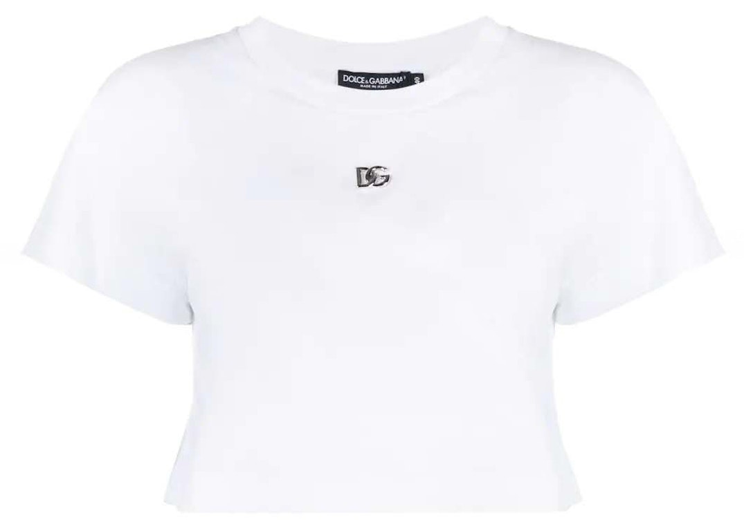 Pre-owned Dolce & Gabbana Cropped Logo Plaque T-shirt White