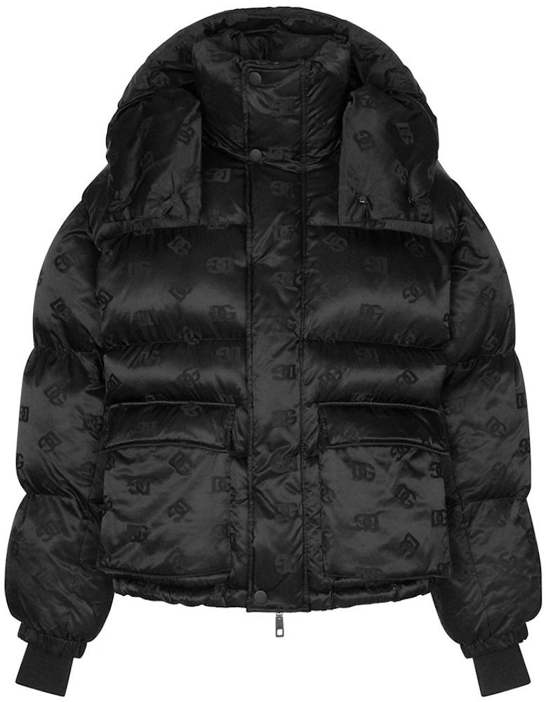 Dolce & Gabbana DG Jacquard Down Puffer Jacket Black/Black Men's - US