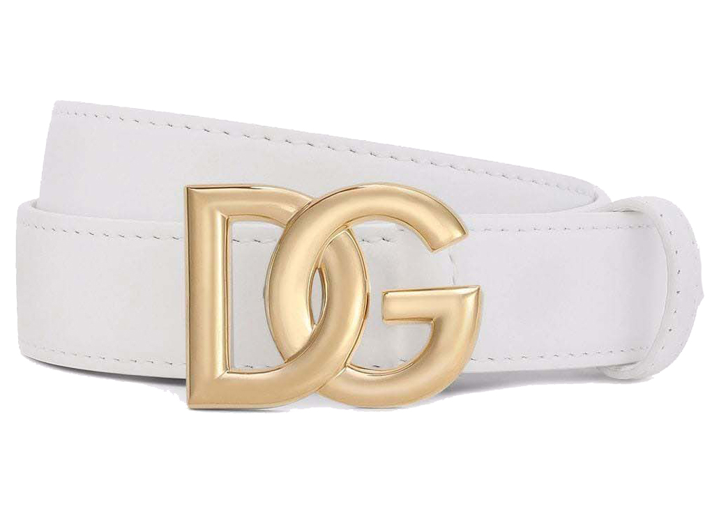 Dolce & Gabbana DG Logo Buckle Leather Belt White