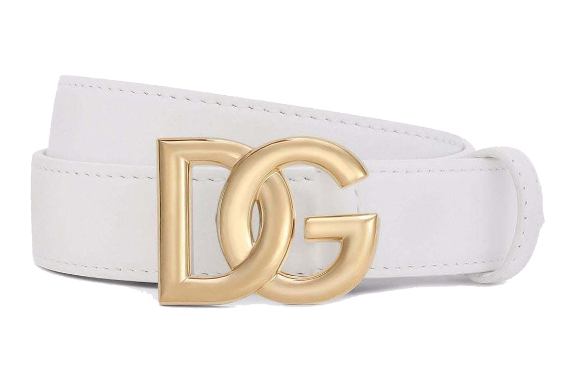 Pre-owned Dolce & Gabbana Dg Logo Buckle Leather Belt White