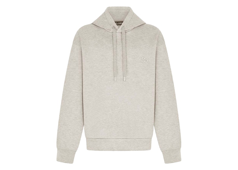 Dolce Gabbana Jersey Metal DG Logo Hoodie Grey