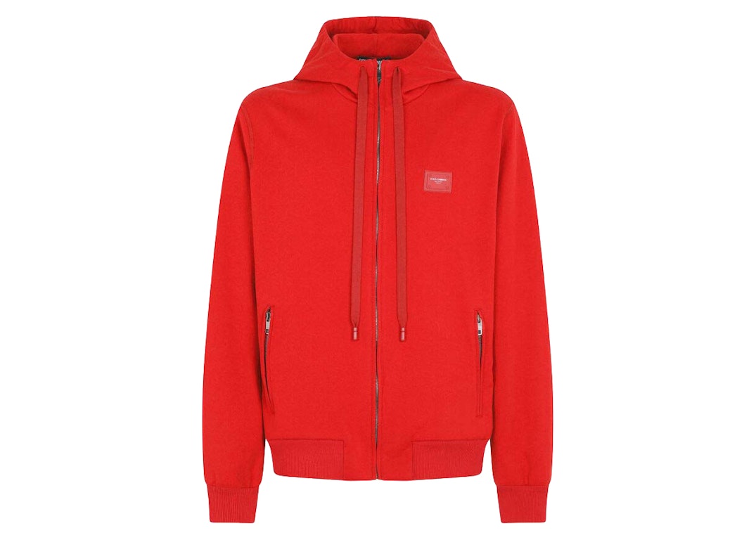 Pre-owned Dolce & Gabbana Jersey Zip Up Hoodie Red
