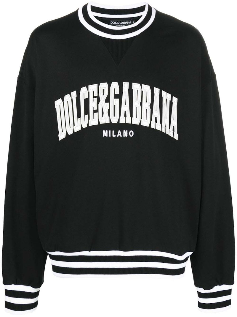 Pre-owned Dolce & Gabbana Men's Logoapplique Varsity Sweatshirt In Black/white In Multi