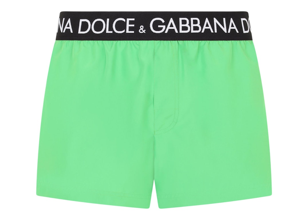 Pre-owned Dolce & Gabbana Logo Band Swim Shorts Green/black/white