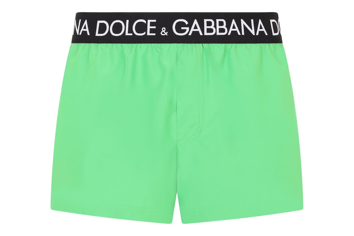 Pre-owned Dolce & Gabbana Logo Band Swim Shorts Green/black/white
