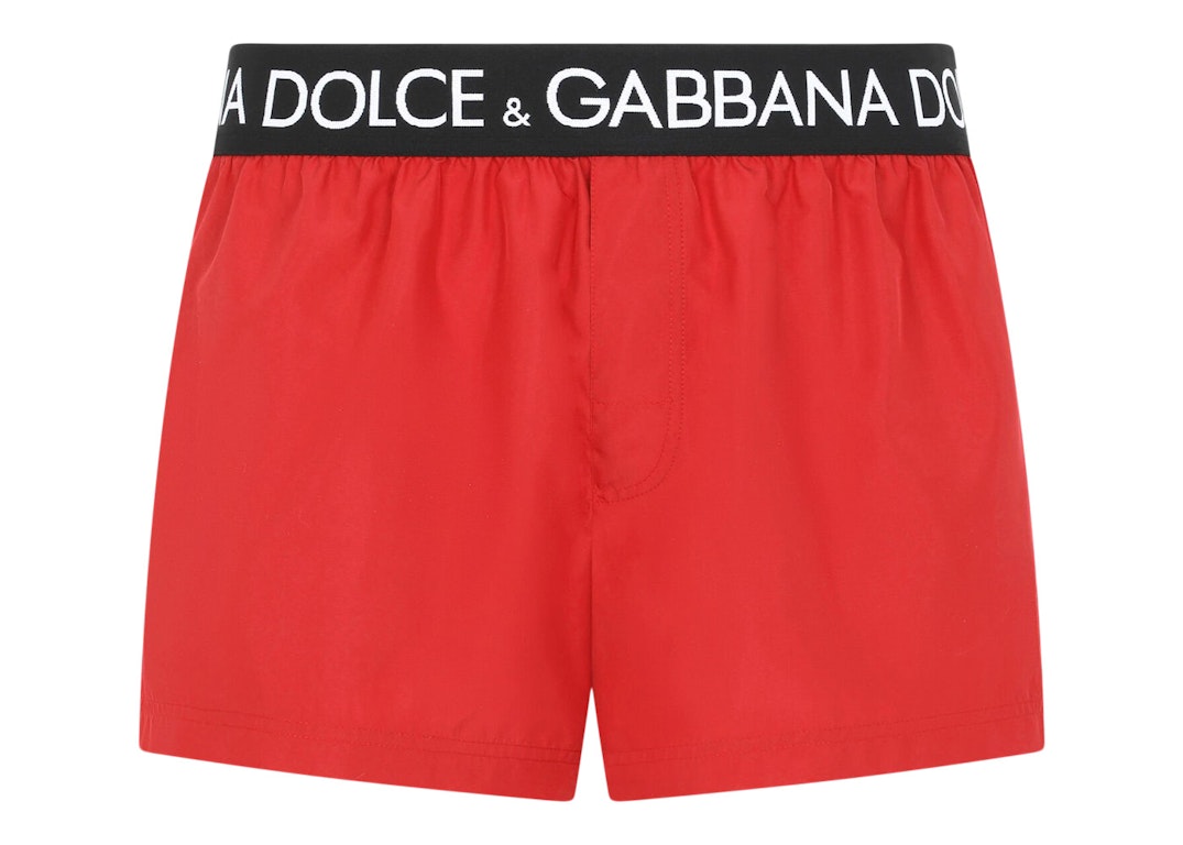 Pre-owned Dolce & Gabbana Logo Band Swim Shorts Red/black/white