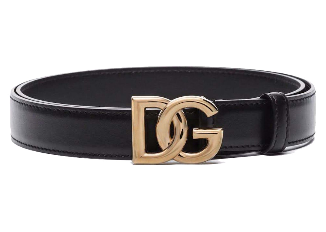 Pre-owned Dolce & Gabbana Logo Buckle Leather Belt Black