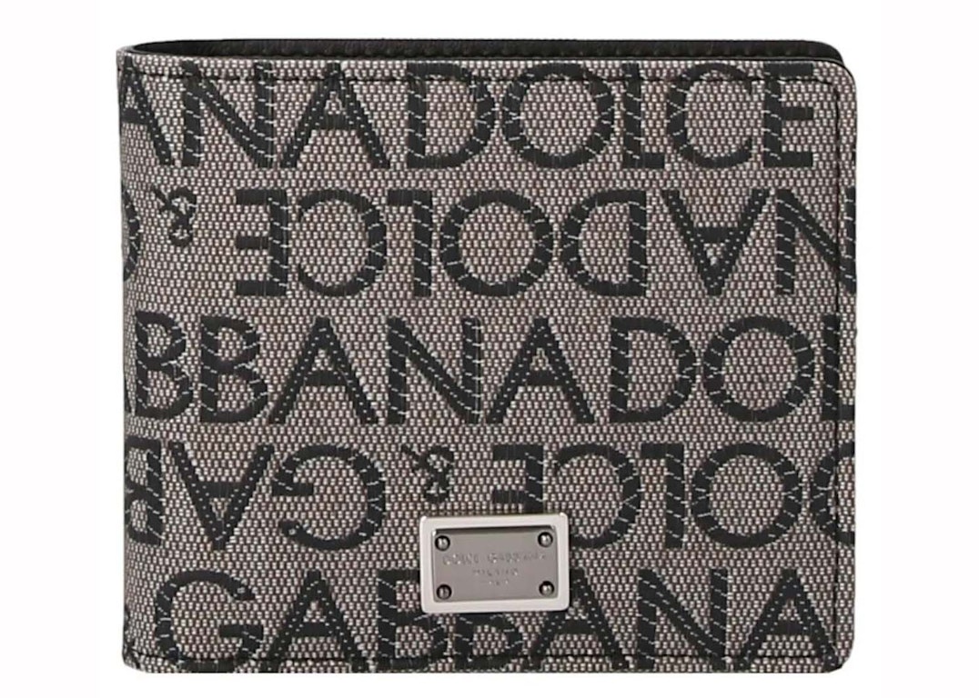 Pre-owned Dolce & Gabbana Logo Jacquard Wallet Beige/black