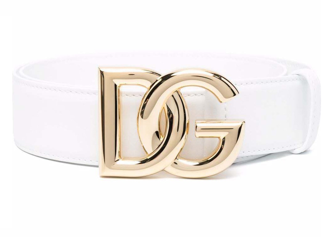 Pre-owned Dolce & Gabbana Logo Plaque Leather Belt White
