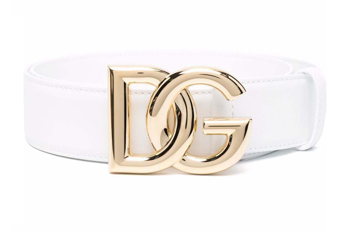 Pre-owned Dolce & Gabbana Logo Plaque Leather Belt White