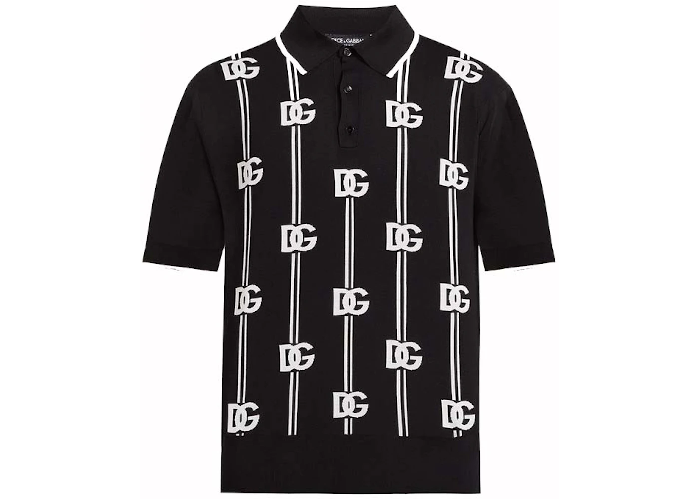 Dolce Gabbana Logo-Print Knitted Polo Black/White Men's US