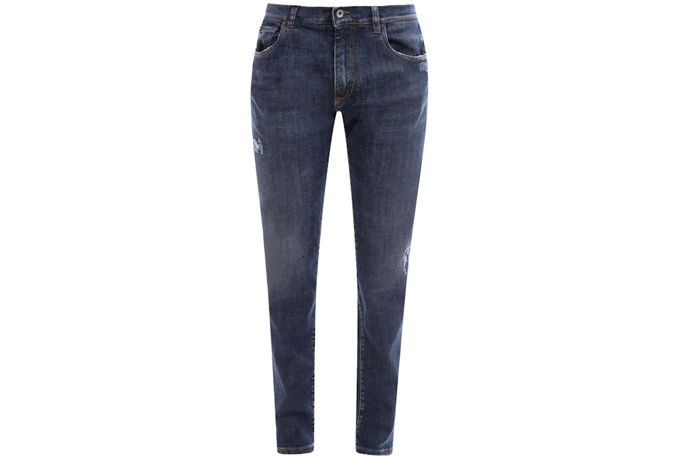 Dolce & Gabbana Man Stretch Cotton Back Logo Patch Jeans Blue Men's - US