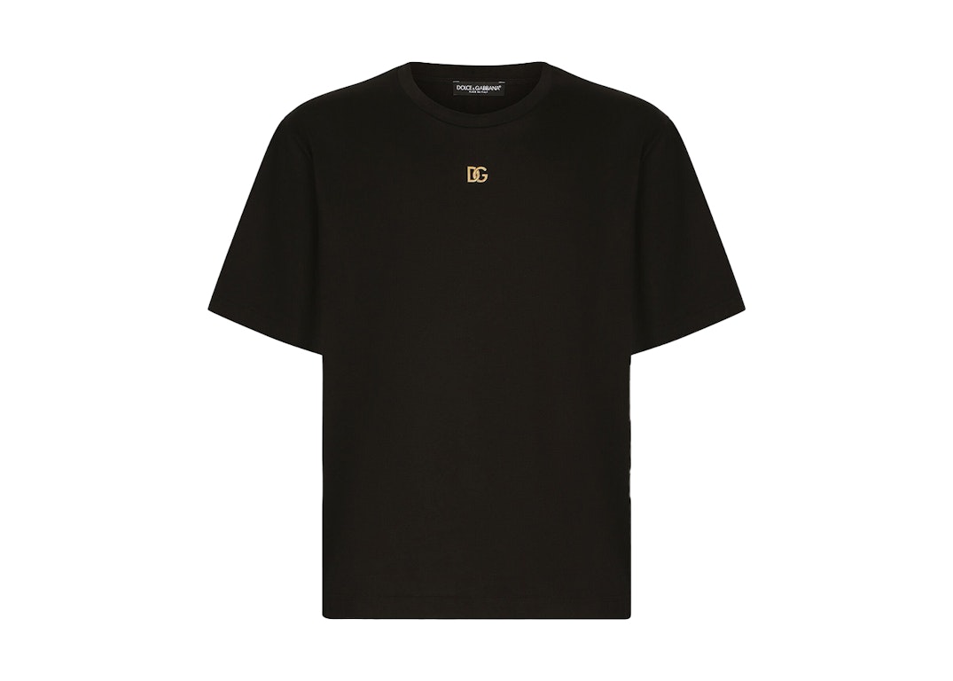 Pre-owned Dolce & Gabbana Metallic Dg Logo Cotton T-shirt Black/gold