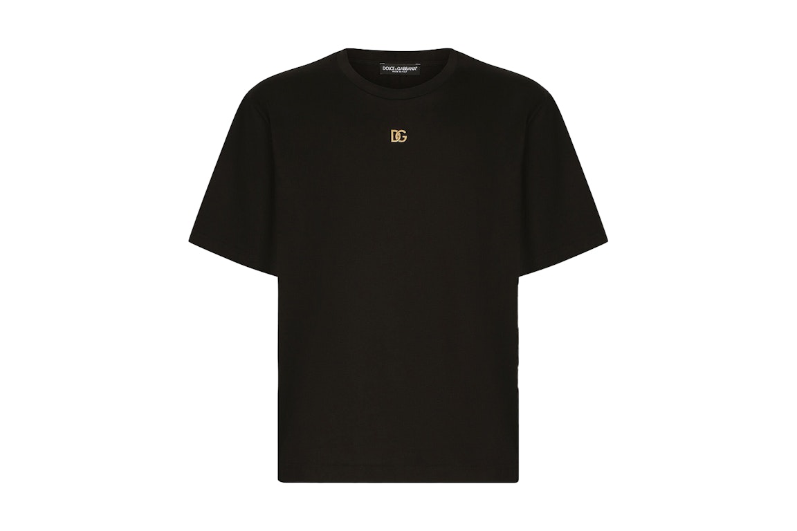 Pre-owned Dolce & Gabbana Metallic Dg Logo Cotton T-shirt Black/gold