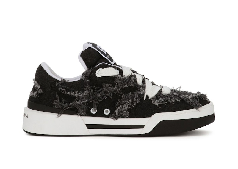 Pre-owned Dolce & Gabbana Men's  New Roma Fray Trim Sneakers In Black/white In Multi
