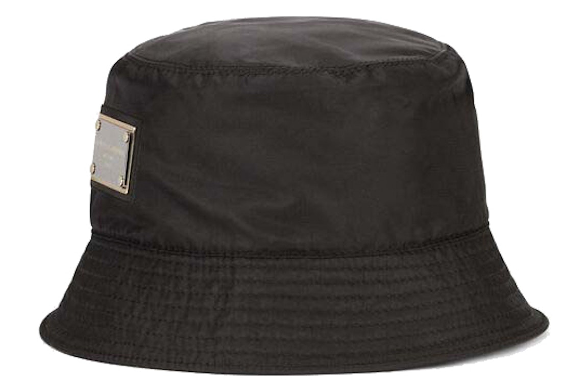 Pre-owned Dolce & Gabbana Nylon Branded Plate Bucket Hat Black