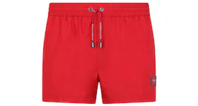 Dolce & Gabbana Short Branded Plate Swim Trunks Red