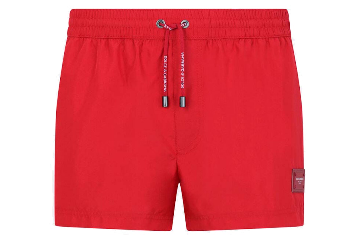 Pre-owned Dolce & Gabbana Short Branded Plate Swim Trunks Red