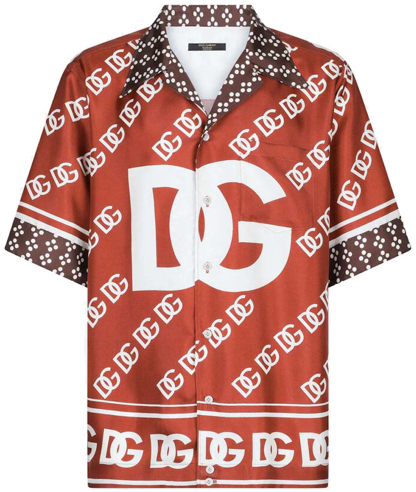 Dolce & Gabbana Silk All Over DG Hawaiian Print Shirt Red Multicolor Men's  - SS22 - US