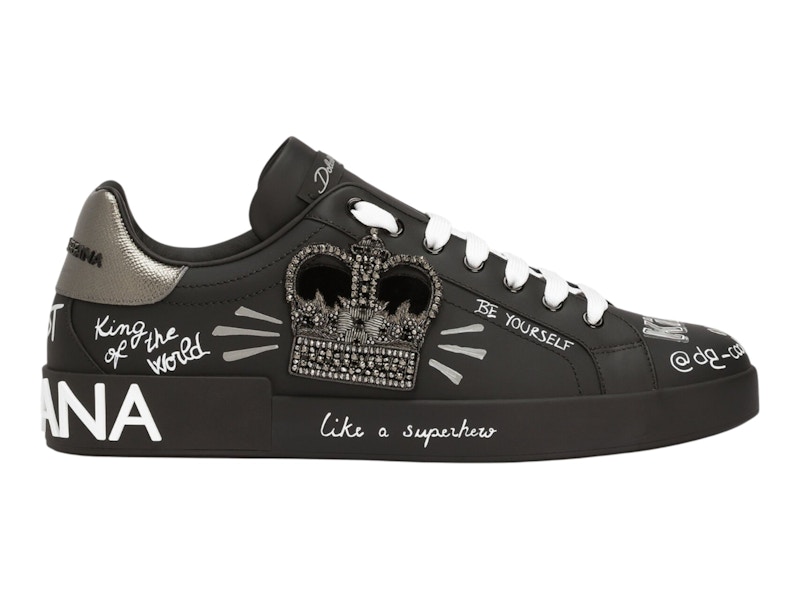 Pre-owned Dolce & Gabbana Men's Sneaker Portofino Print Sneakers In Black