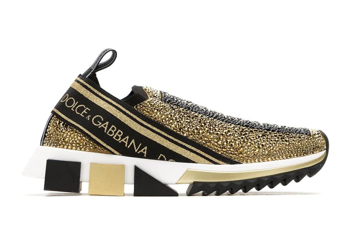 Pre-owned Dolce & Gabbana Sorrento Slip On Gold Crystal (women's) In Gold/black/white