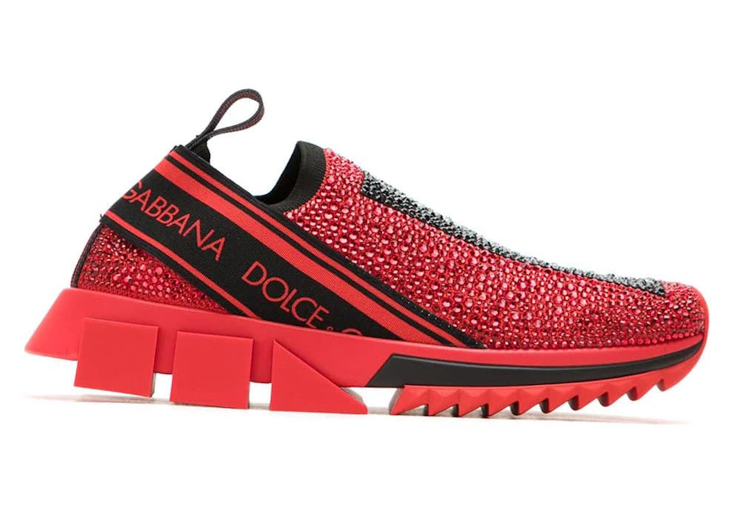 Pre-owned Dolce & Gabbana Sorrento Slip On Red Crystal (women's) In Red/black/silver