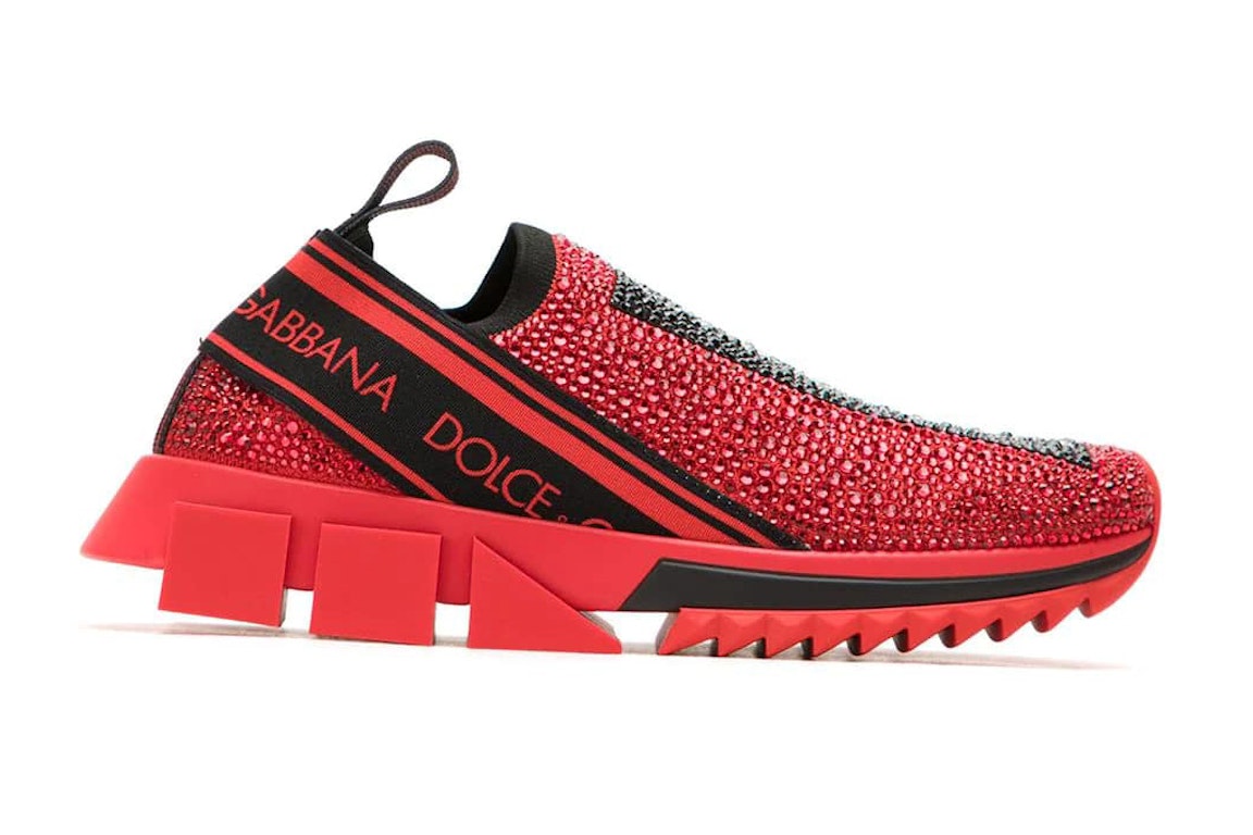 Pre-owned Dolce & Gabbana Sorrento Slip On Red Crystal (women's) In Red/black/silver