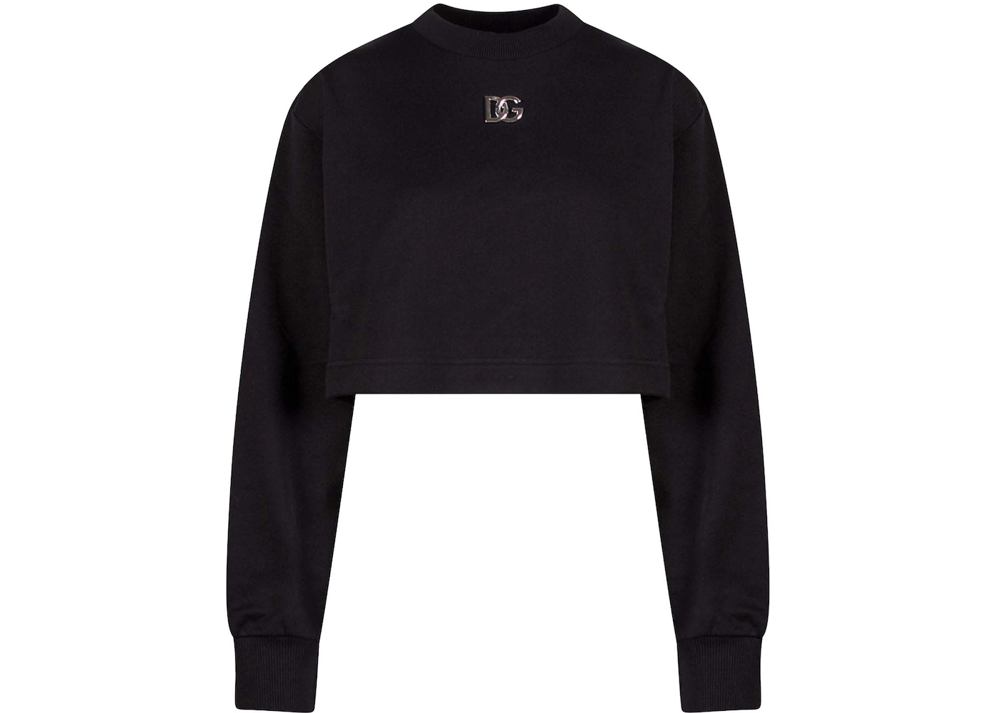 Dolce & Gabbana Woman Crop Fit Cotton DG Patch Sweatshirt Black - US