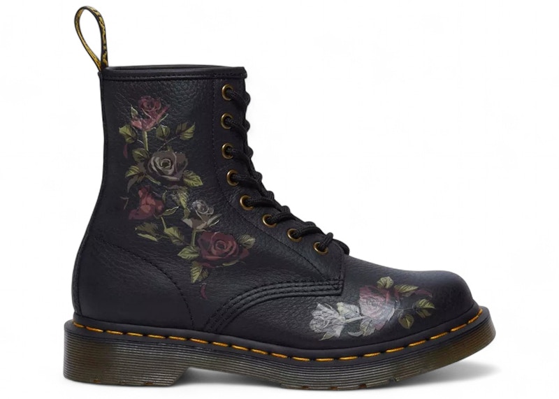 Dr. Martens 1460 Decayed Roses, stivali in pelle neri (da donna)